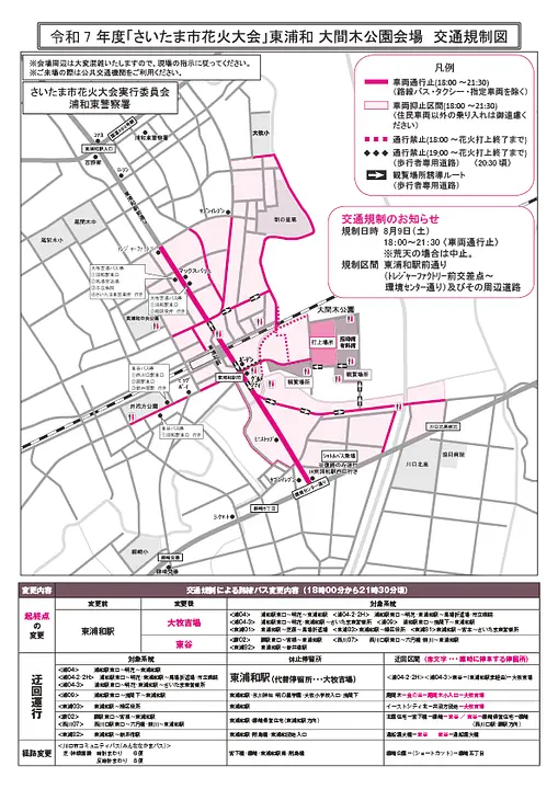 令和7年度さいたま市花火大会 東浦和大間木公園会場 交通規制図