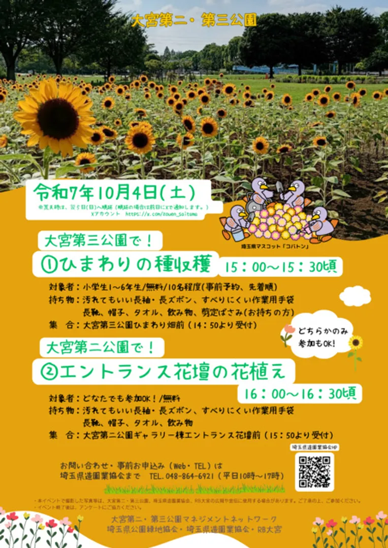 ひまわりの種収穫とエントランス花壇の花植え体験