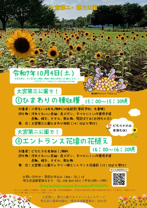 ひまわりの種収穫とエントランス花壇の花植え体験